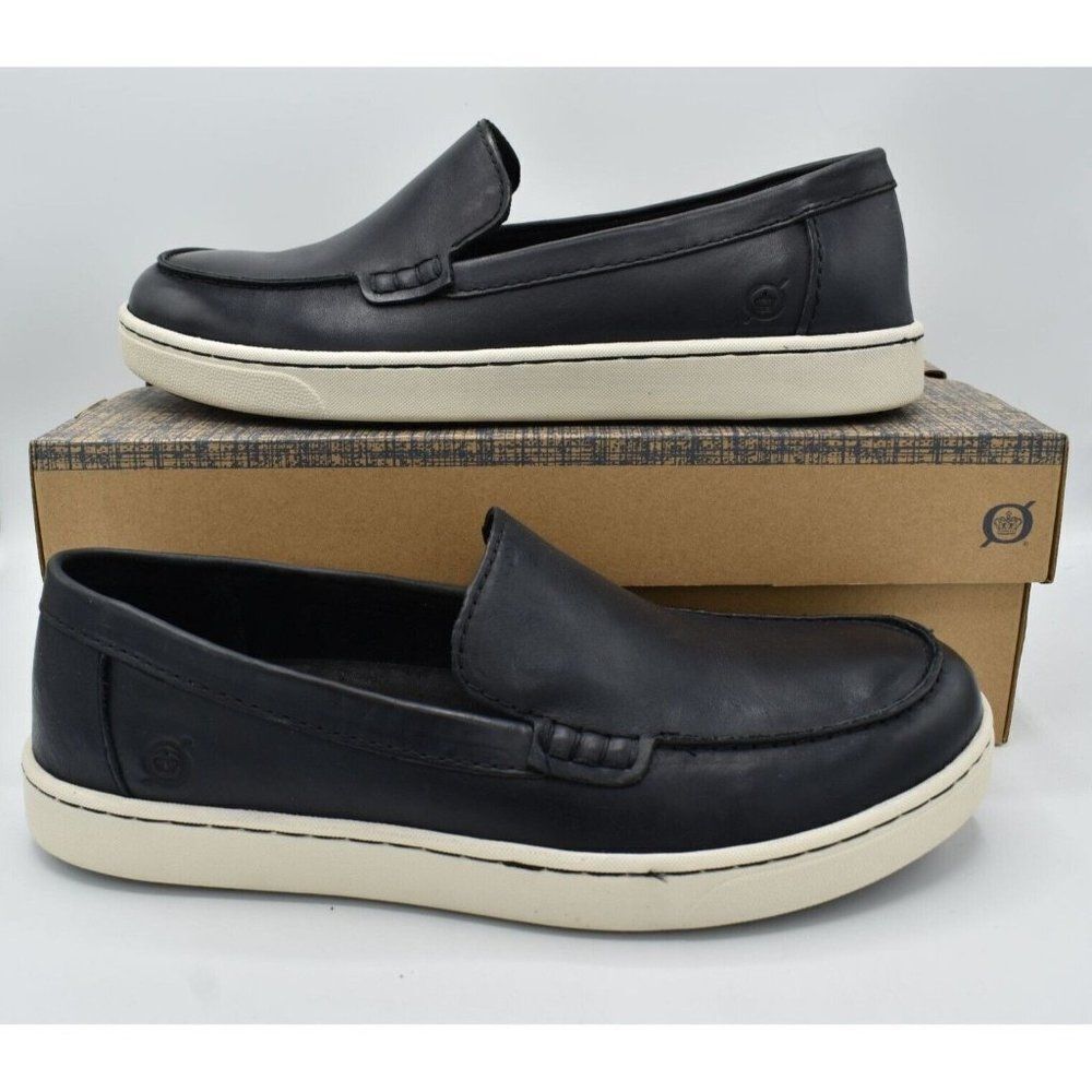 Born Mens Size 10.5 Axel Black Full Grain Leather Slip On Loafers Sneakers Shoes